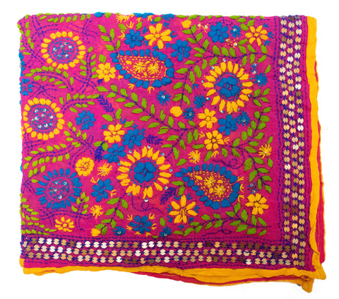 Vintage Indian Embroidered Silk Scarf