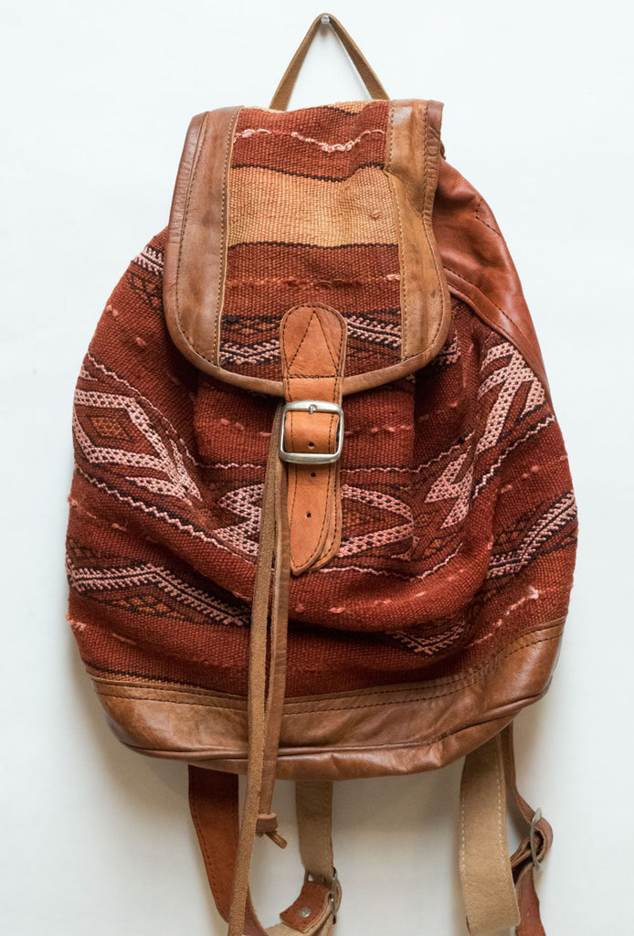 Moroccan Kilim Leather Backpack | Worldwide Textiles
