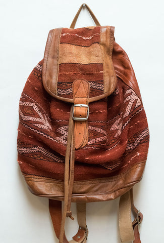Moroccan Kilim Leather Backpack | Worldwide Textiles