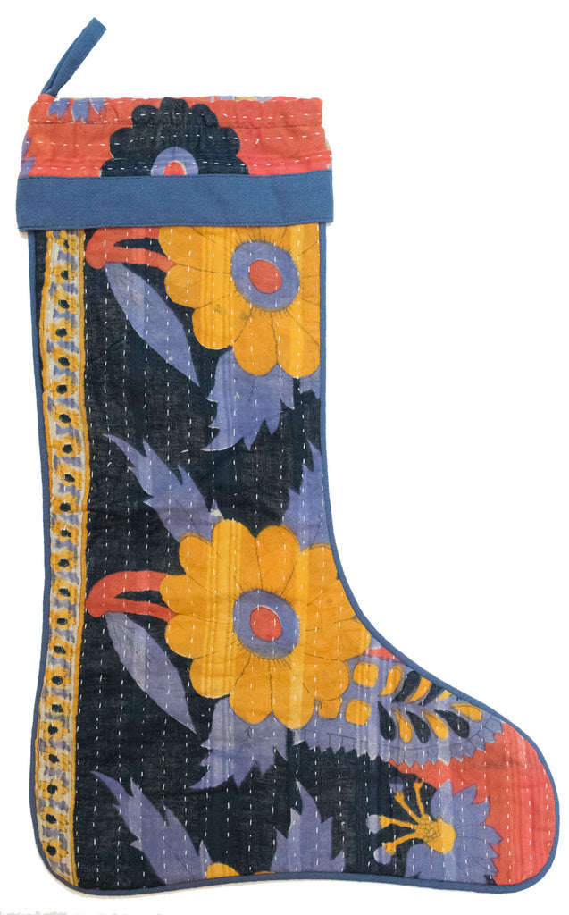 Vintage Kantha Holiday Christmas Stocking | Worldwide Textiles