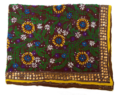 Vintage Indian Embroidered Silk Scarf