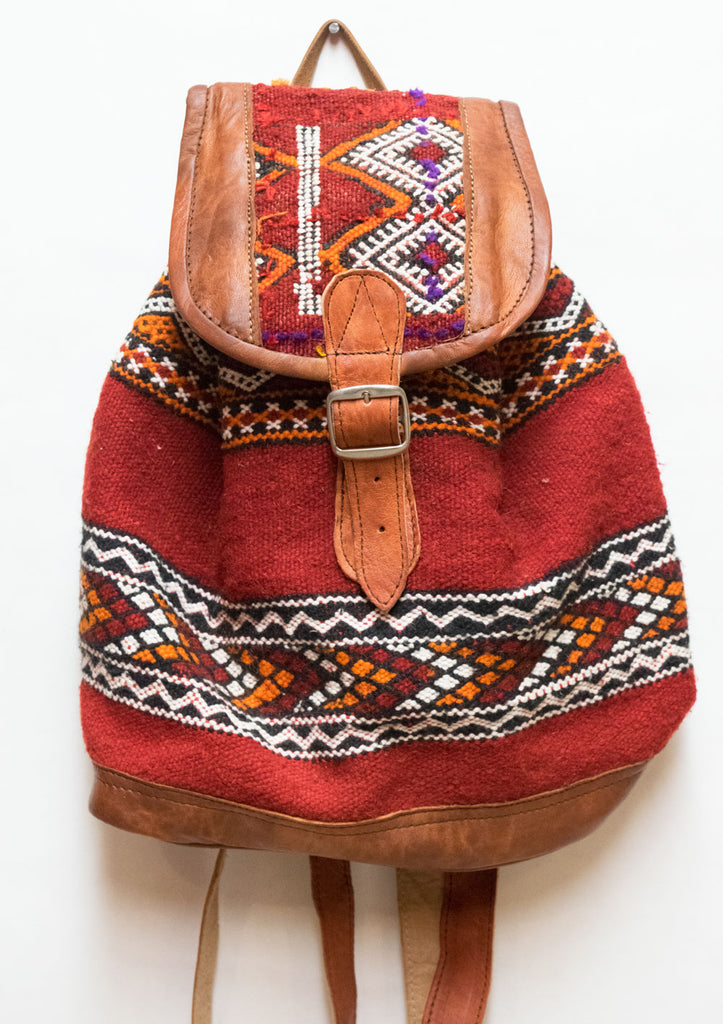 Moroccan Kilim Leather Backpack | Worldwide Textiles