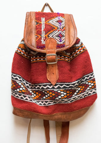 Moroccan Kilim Leather Backpack | Worldwide Textiles