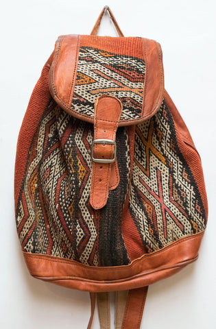 Moroccan Kilim Leather Backpack | Worldwide Textiles