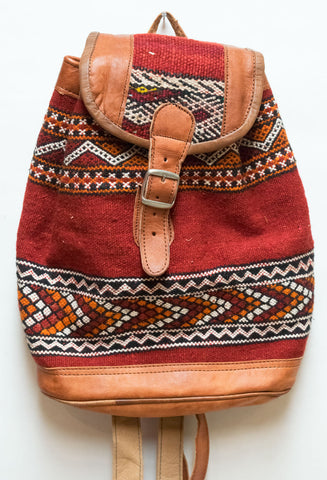 Moroccan Kilim Leather Backpack | Worldwide Textiles