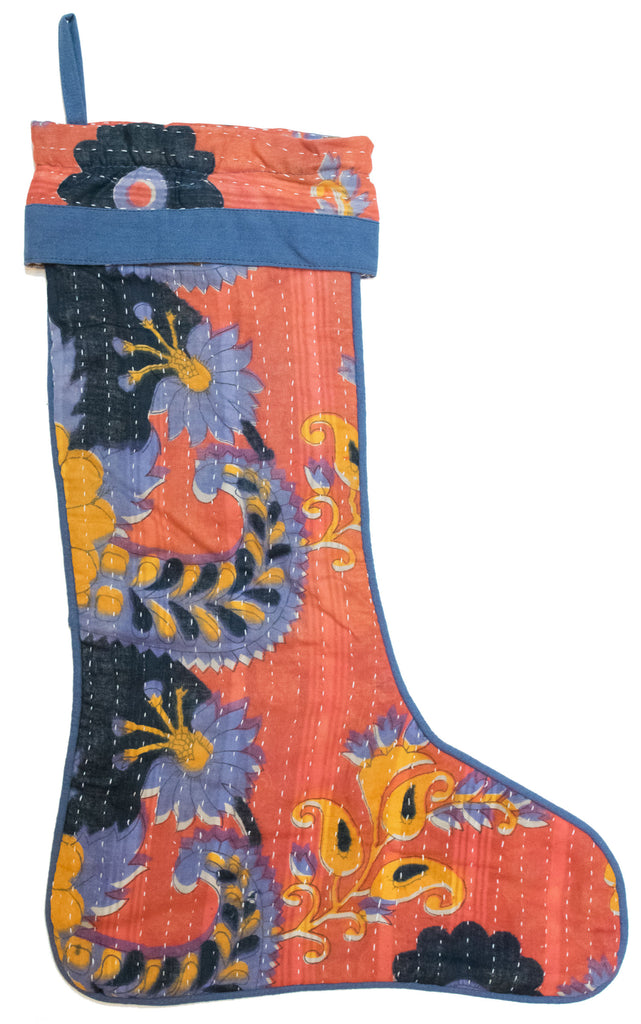 Vintage Kantha Holiday Christmas Stocking | Worldwide Textiles