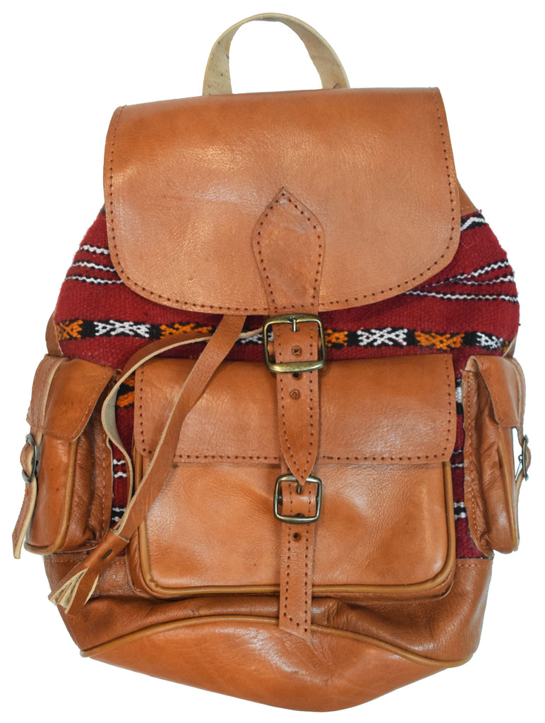 Moroccan Kilim Leather Backpack | Worldwide Textiles