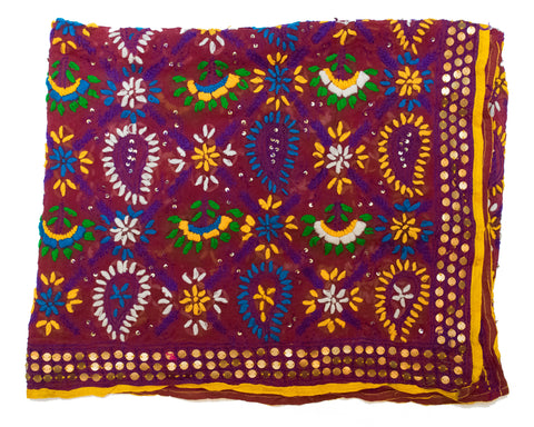 Vintage Indian Embroidered Silk Scarf