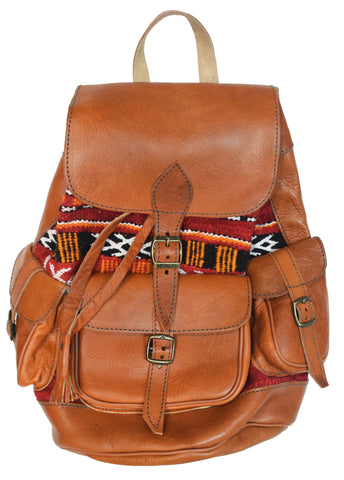 Moroccan Kilim Leather Backpack | Worldwide Textiles