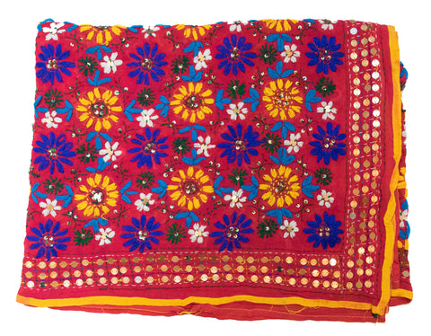 Vintage Indian Embroidered Silk Scarf