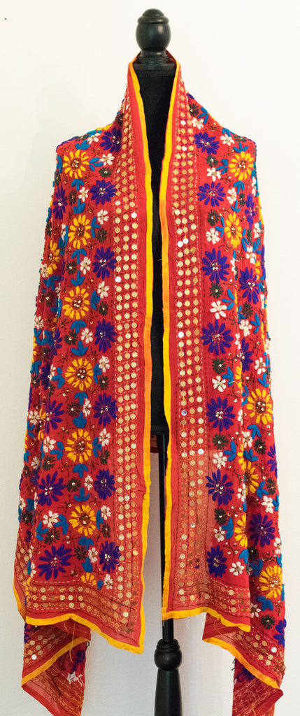 Vintage Indian Embroidered Silk Scarf