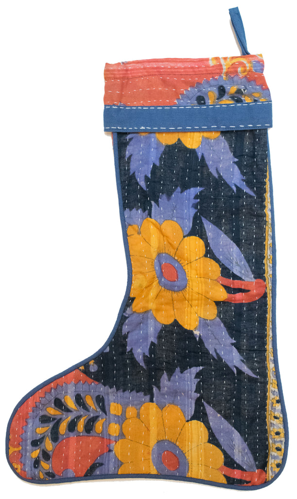Vintage Kantha Holiday Christmas Stocking | Worldwide Textiles