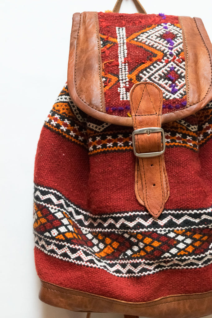 Moroccan Kilim Leather Backpack | Worldwide Textiles