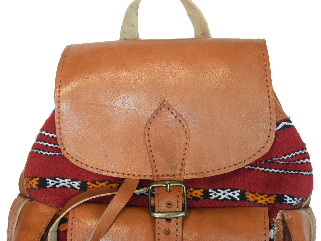Moroccan Kilim Leather Backpack | Worldwide Textiles
