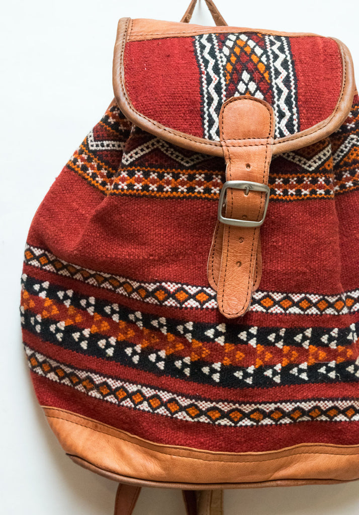 Moroccan Kilim Leather Backpack | Worldwide Textiles