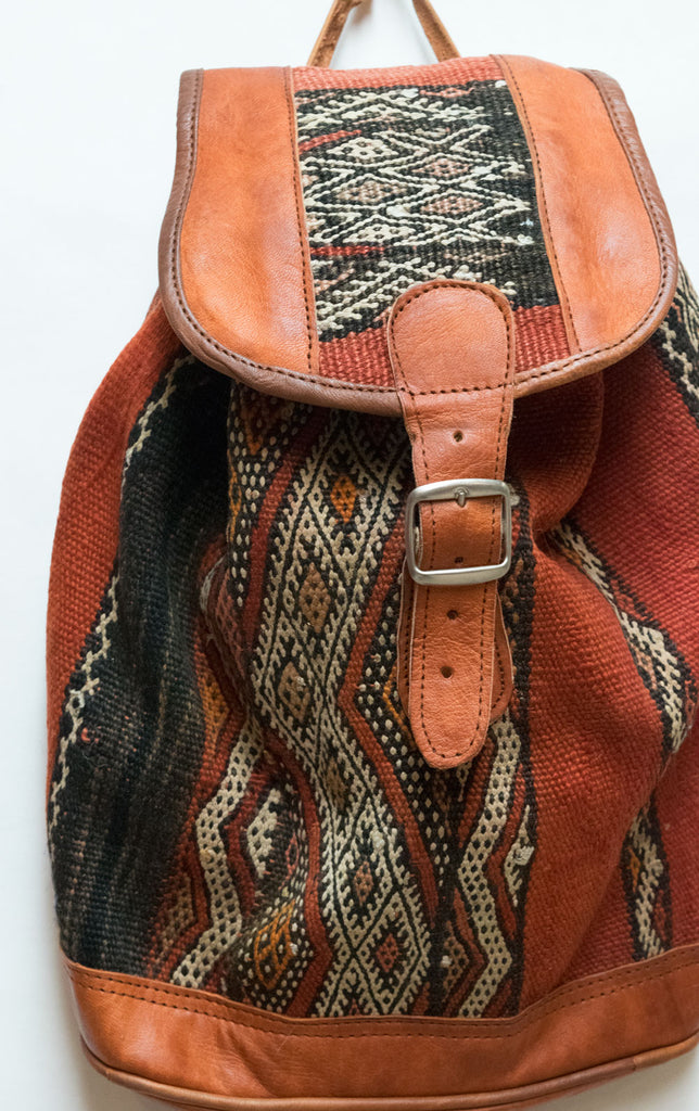 Moroccan Kilim Leather Backpack | Worldwide Textiles