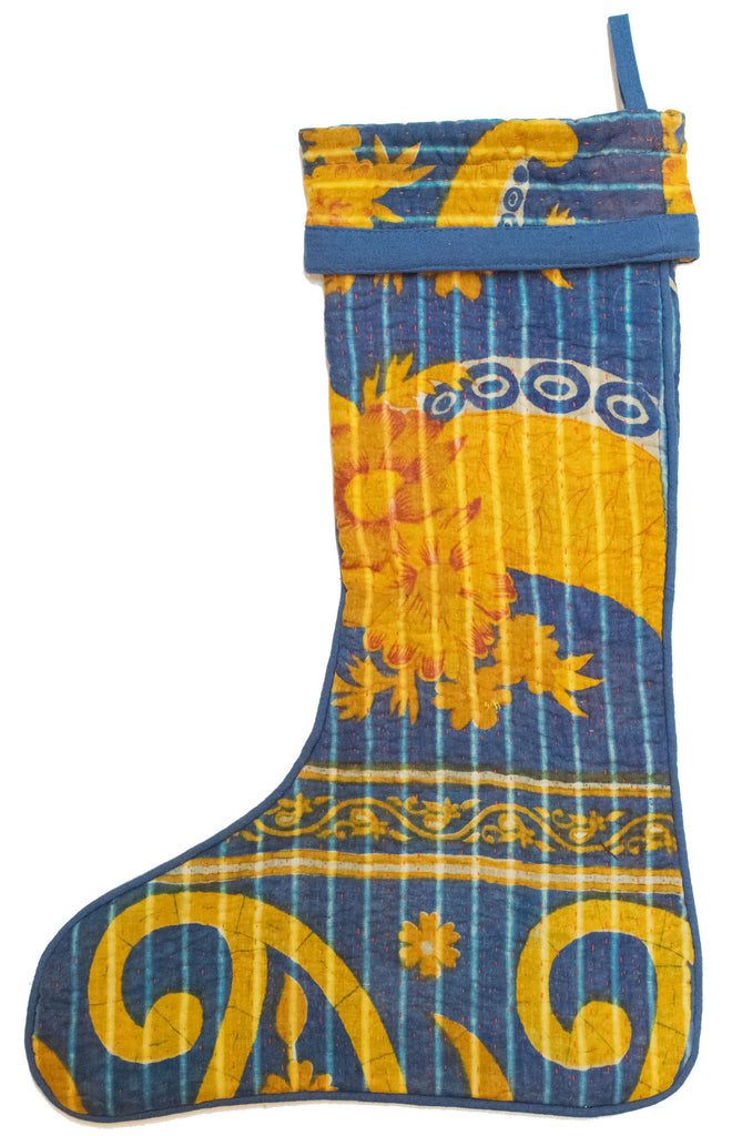 Vintage Kantha Holiday Christmas Stocking | Worldwide Textiles