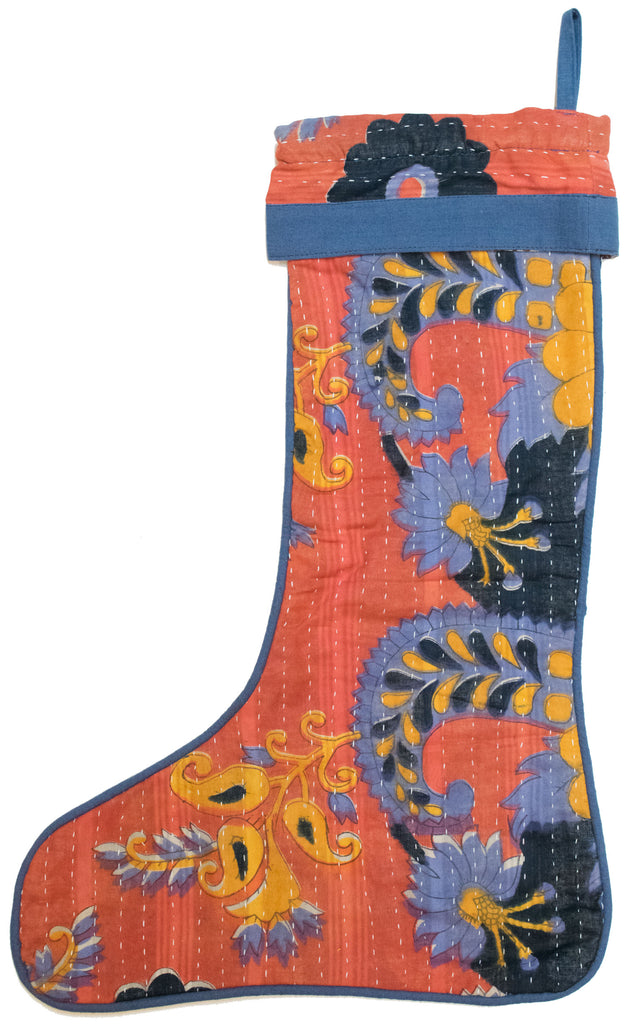 Vintage Kantha Holiday Christmas Stocking | Worldwide Textiles