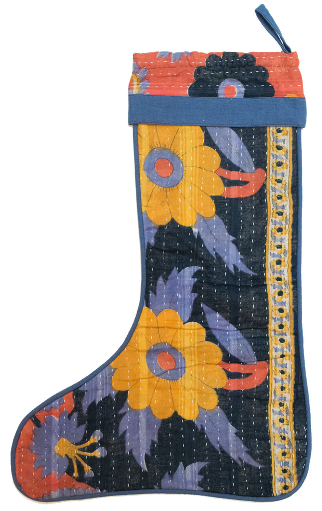 Vintage Kantha Holiday Christmas Stocking | Worldwide Textiles