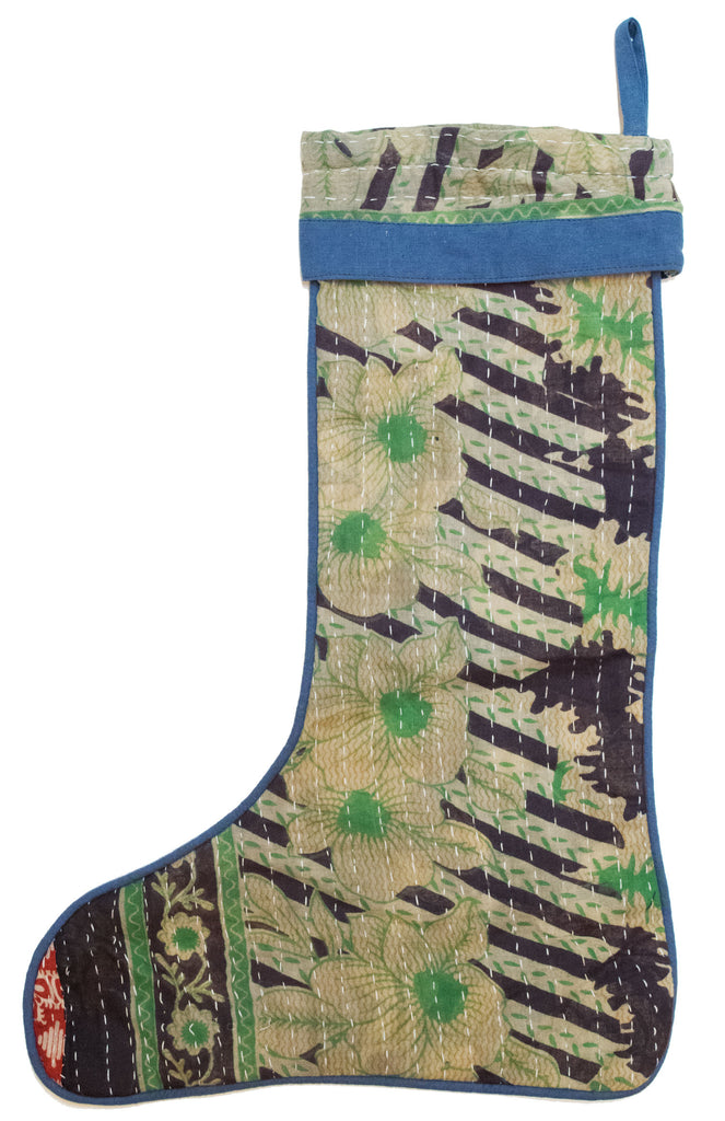 Vintage Kantha Holiday Christmas Stocking | Worldwide Textiles