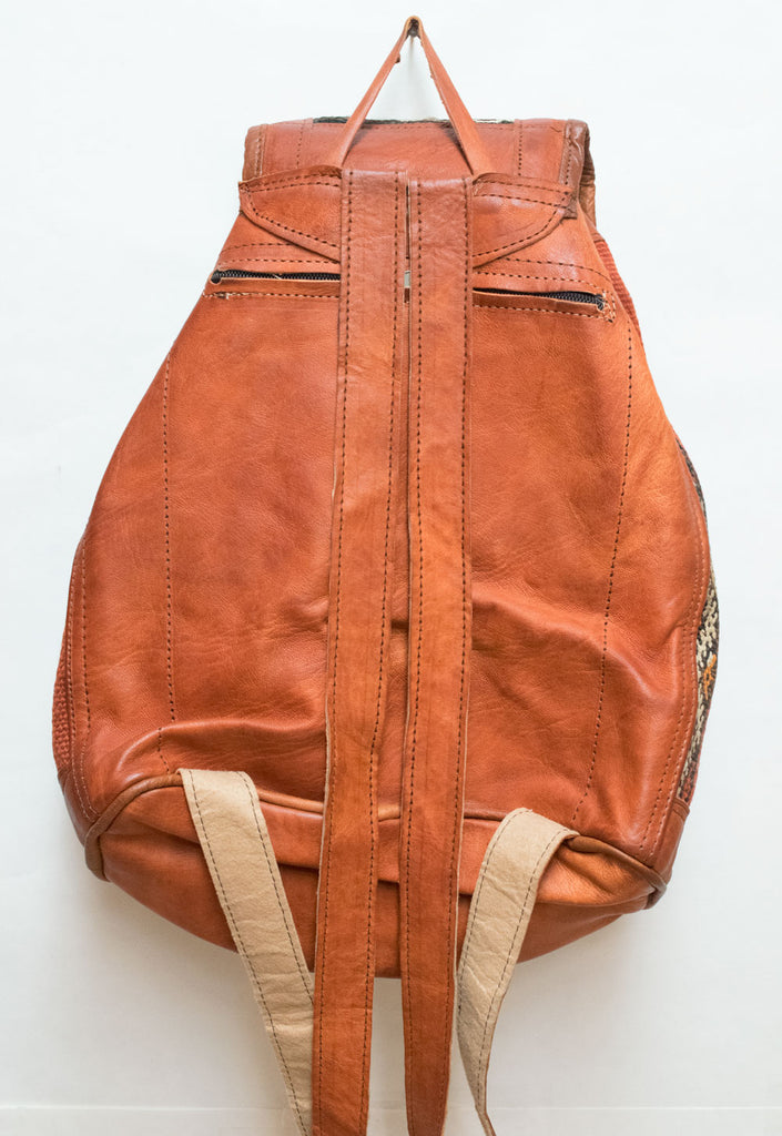 Moroccan Kilim Leather Backpack | Worldwide Textiles