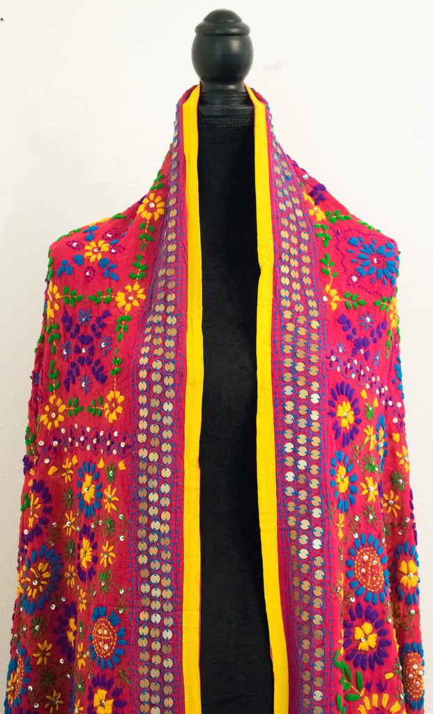 Vintage Indian Embroidered Silk Scarf