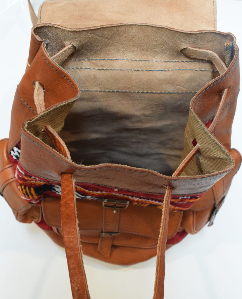 Moroccan Kilim Leather Backpack | Worldwide Textiles