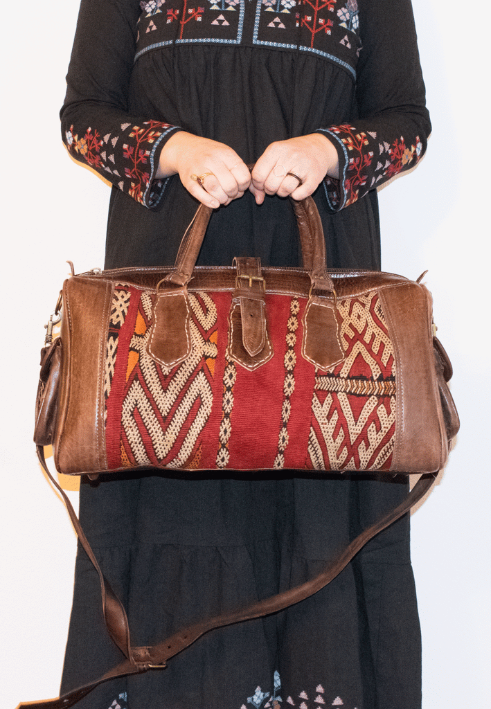 Moroccan Kilim Weekender Duffel Bag | Bohemian Textiles | Worldwide Textiles