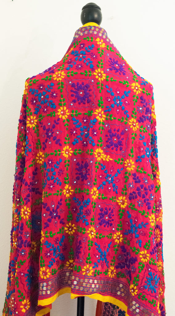 Vintage Indian Embroidered Silk Scarf