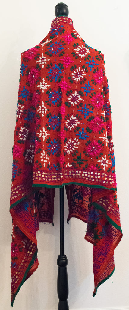 Vintage Indian Embroidered Silk Scarf