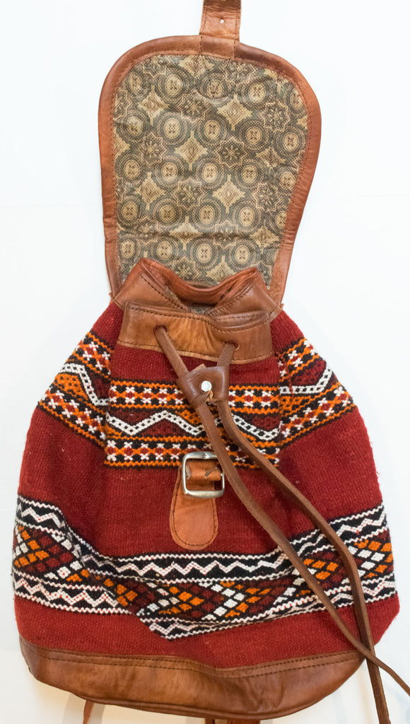 Moroccan Kilim Leather Backpack | Worldwide Textiles