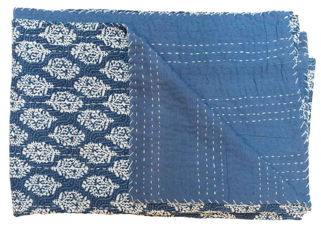 Indian Blockprint Kantha Quilt | Worldwide Textiles