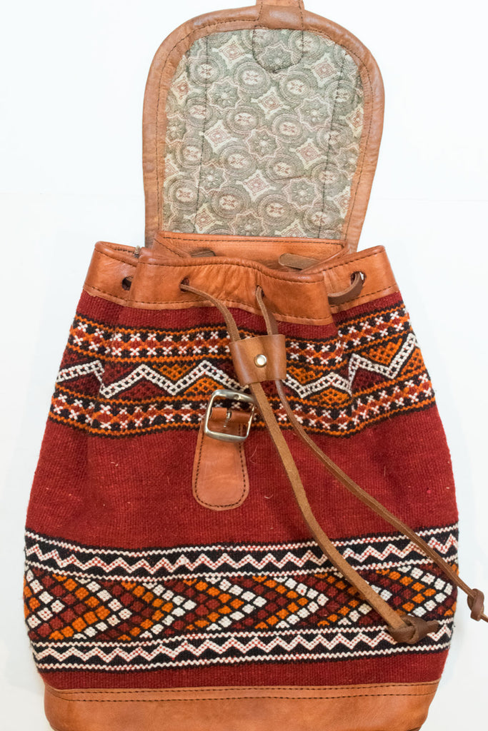 Moroccan Kilim Leather Backpack | Worldwide Textiles