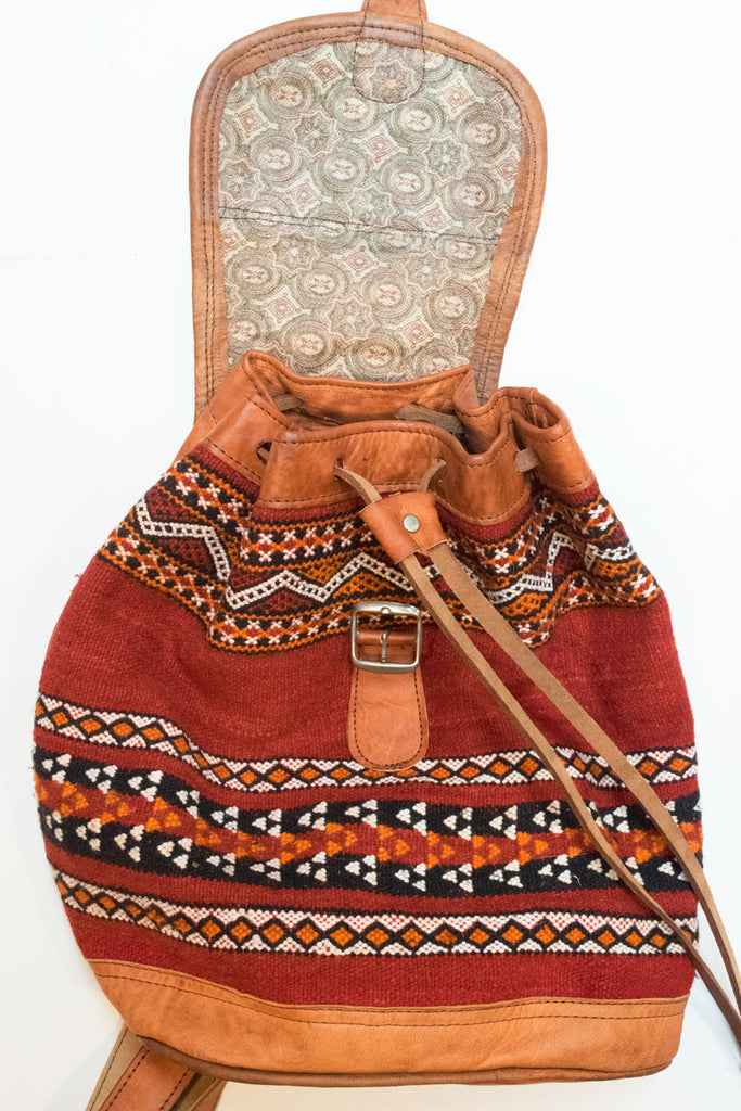 Moroccan Kilim Leather Backpack | Worldwide Textiles