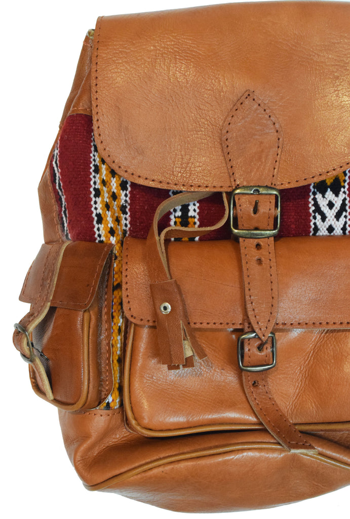 Moroccan Kilim Leather Backpack | Worldwide Textiles