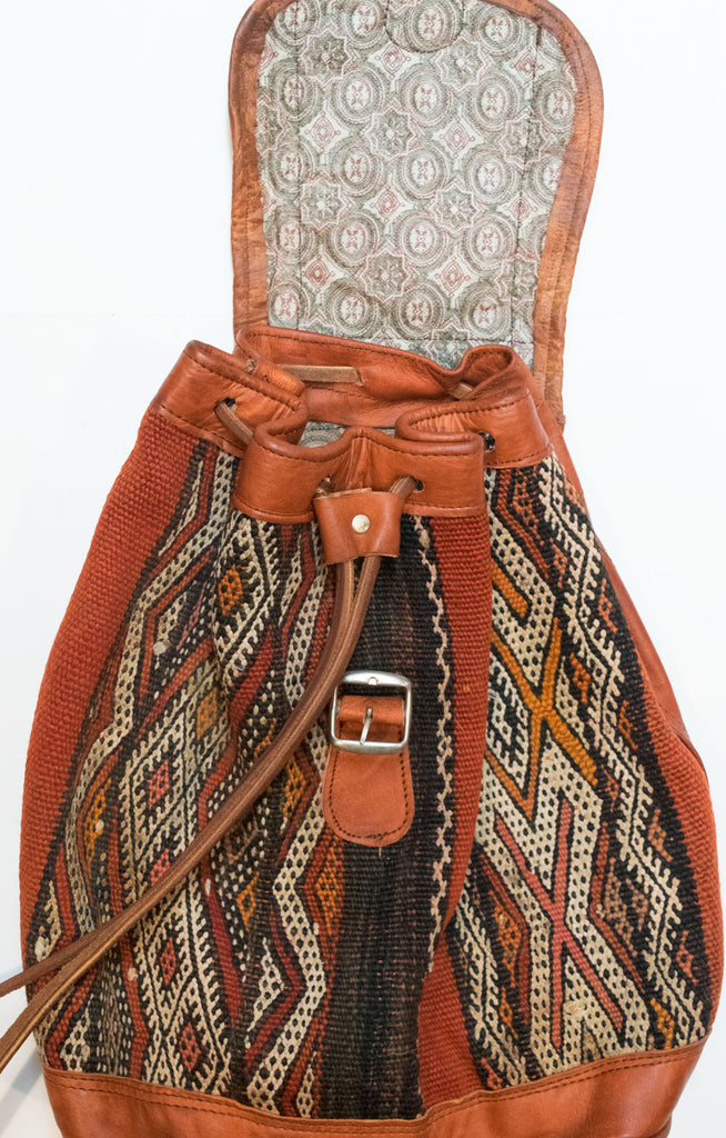 Moroccan Kilim Leather Backpack | Worldwide Textiles