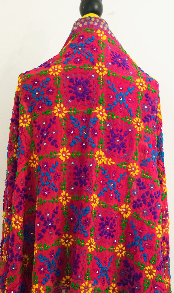 Vintage Indian Embroidered Silk Scarf