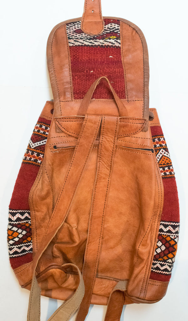 Moroccan Kilim Leather Backpack | Worldwide Textiles