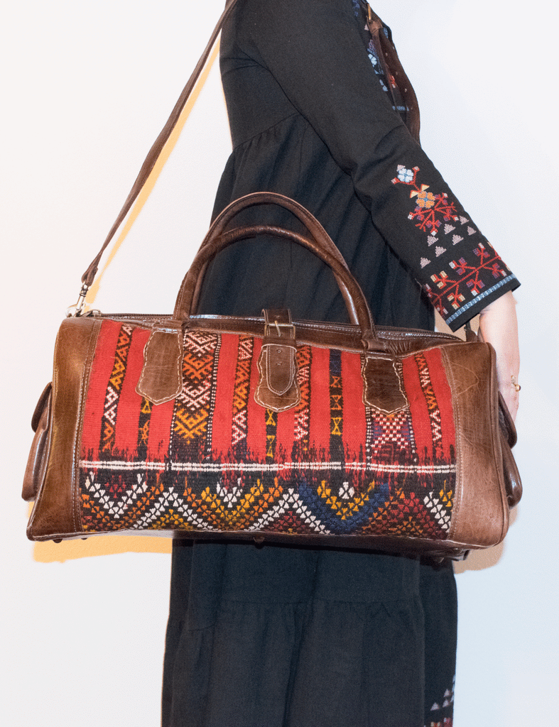 Moroccan Kilim Weekender Duffel Bag | Bohemian Textiles | Worldwide Textiles