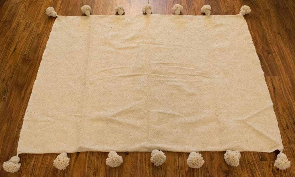 Wool Pom Pom Throw Blanket | Cream