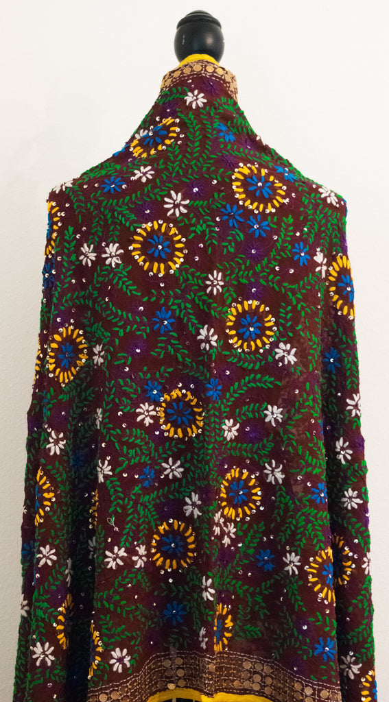 Vintage Indian Embroidered Silk Scarf