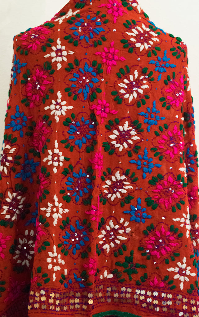 Vintage Indian Embroidered Silk Scarf