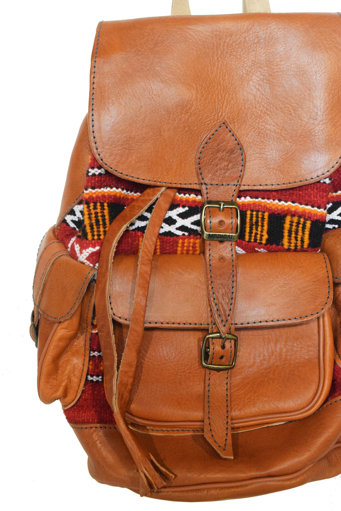 Moroccan Kilim Leather Backpack | Worldwide Textiles