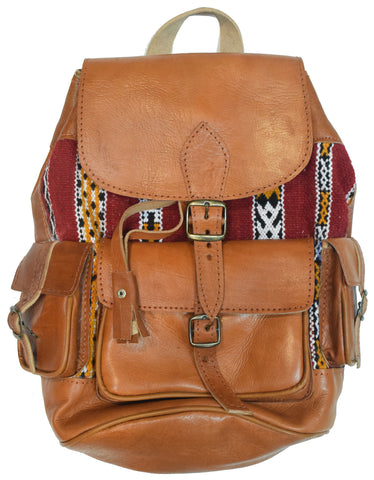 Moroccan Kilim Leather Backpack | Worldwide Textiles