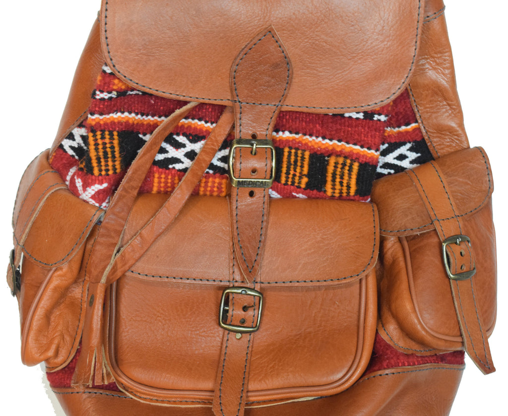 Moroccan Kilim Leather Backpack | Worldwide Textiles