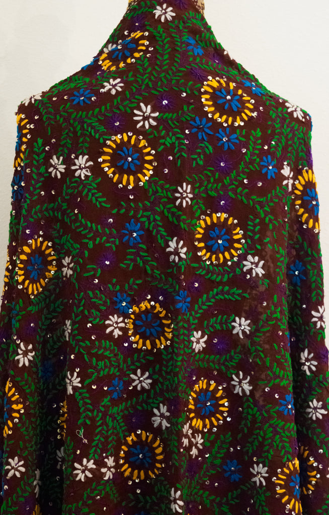 Vintage Indian Embroidered Silk Scarf