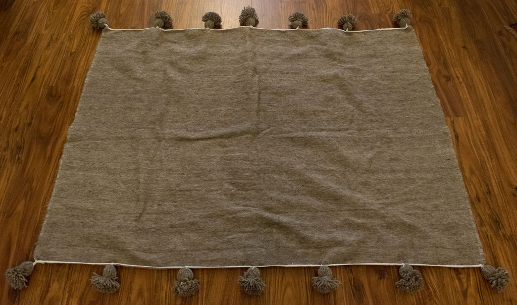 Wool Pom Pom Throw Blanket | Gray