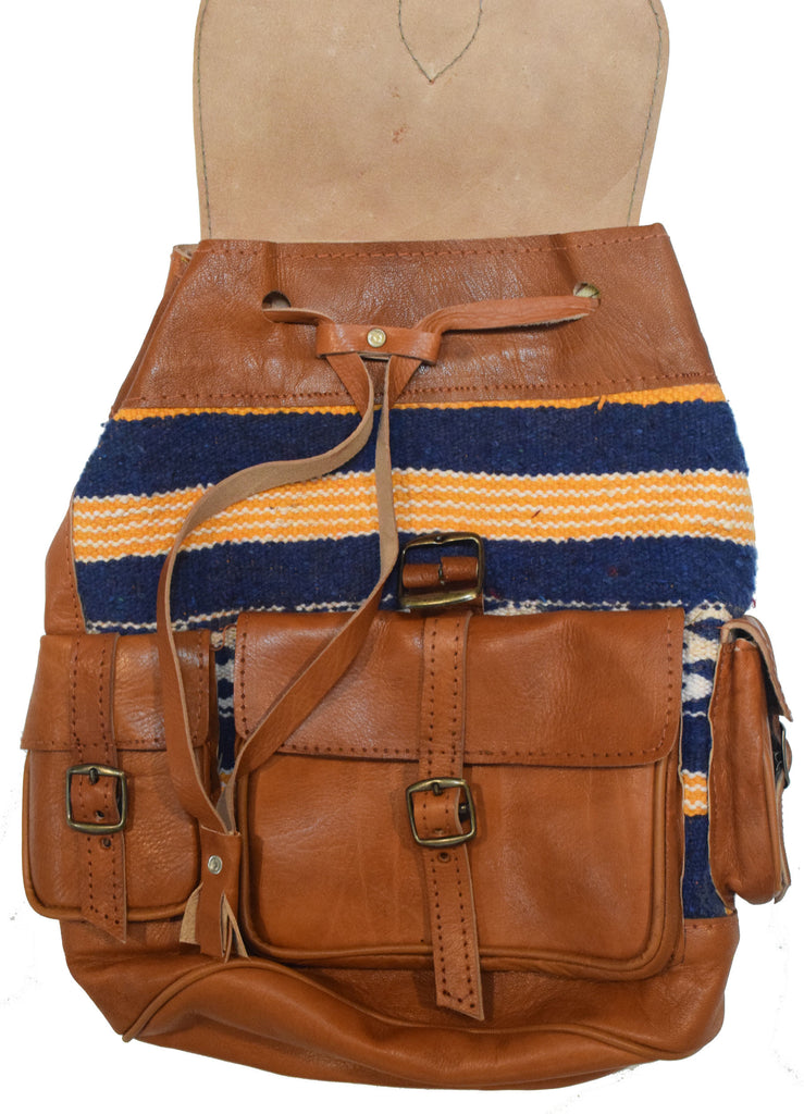 Moroccan Kilim Leather Backpack | Worldwide Textiles