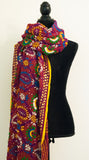 Vintage Indian Embroidered Silk Scarf
