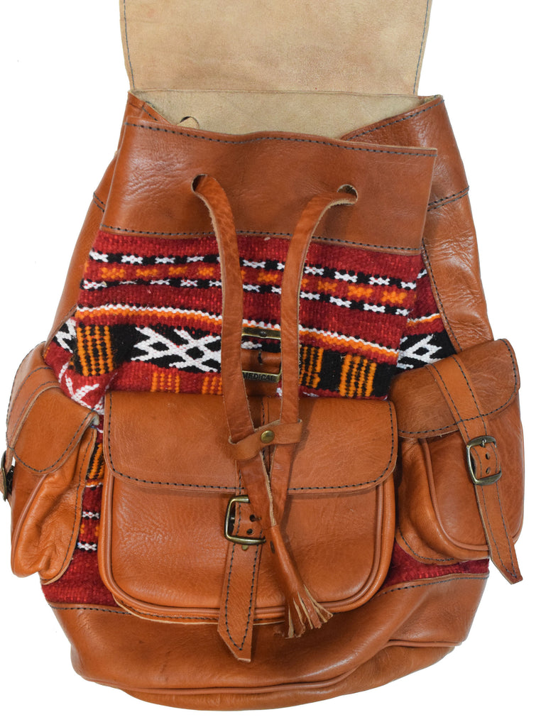 Moroccan Kilim Leather Backpack | Worldwide Textiles